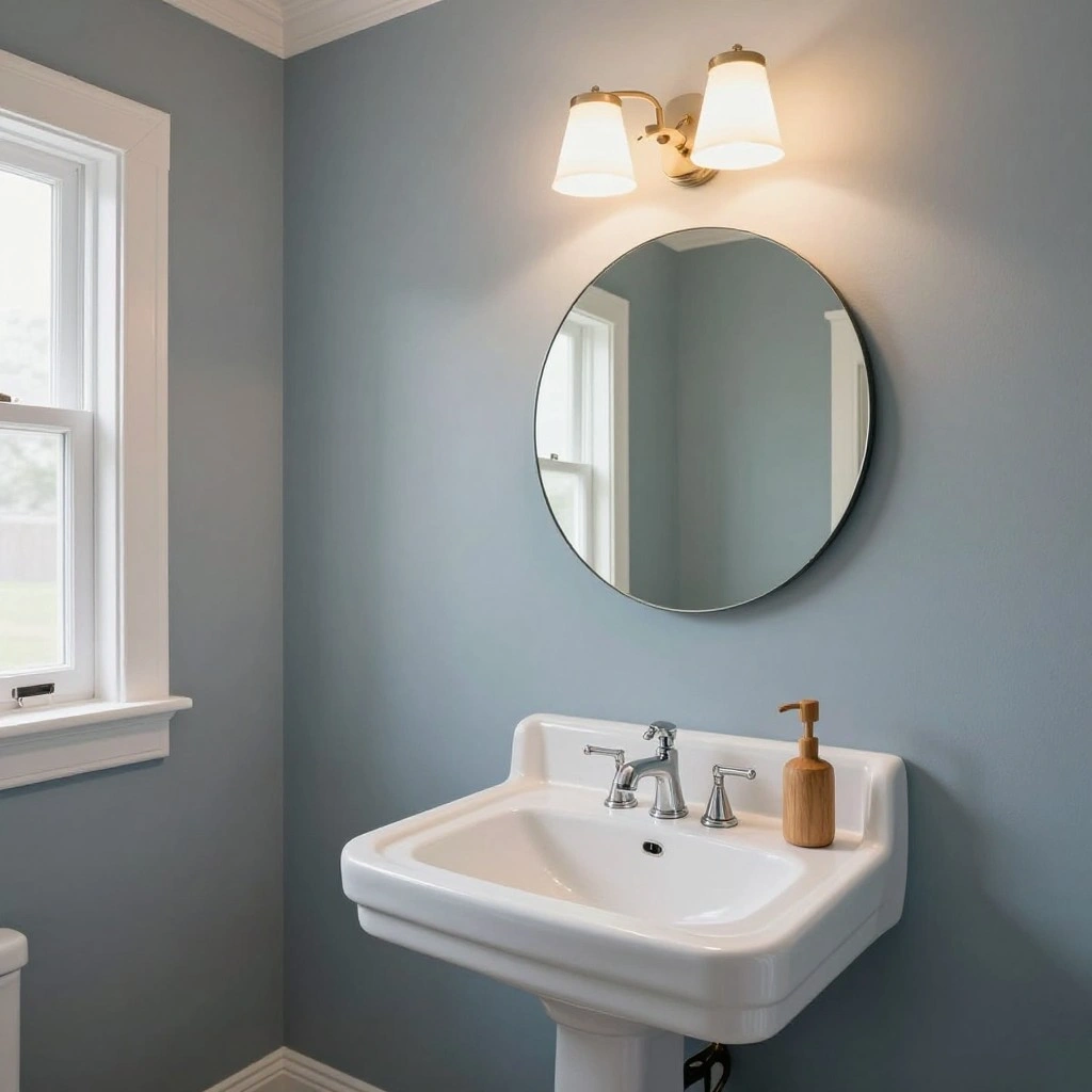 Dusty Blue Walls with White Trim