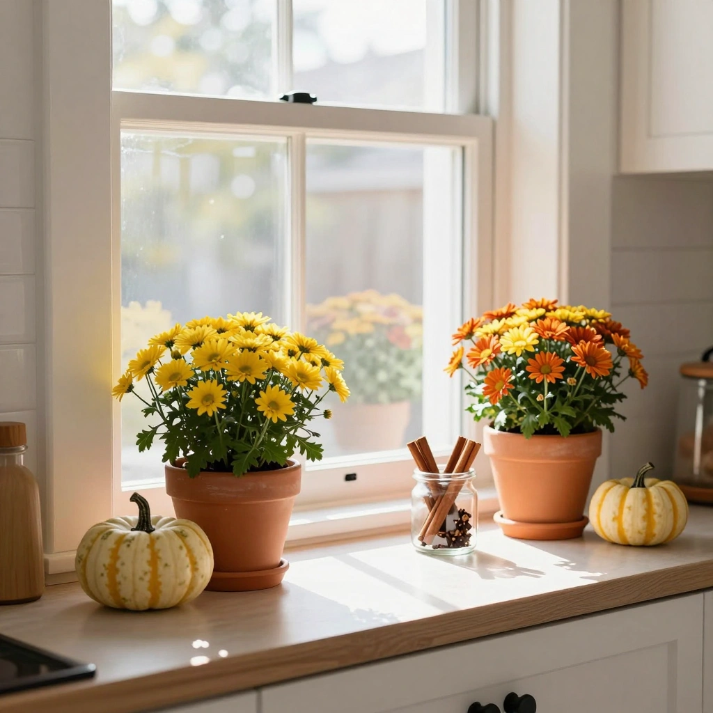 Fall Kitchen Window Sill Decor
