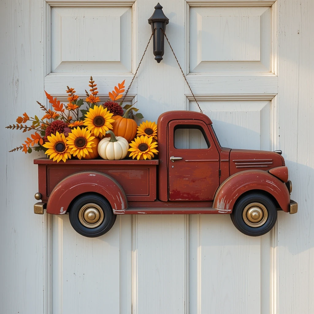 Fall Truck with Pumpkin Cargo Door Hanger