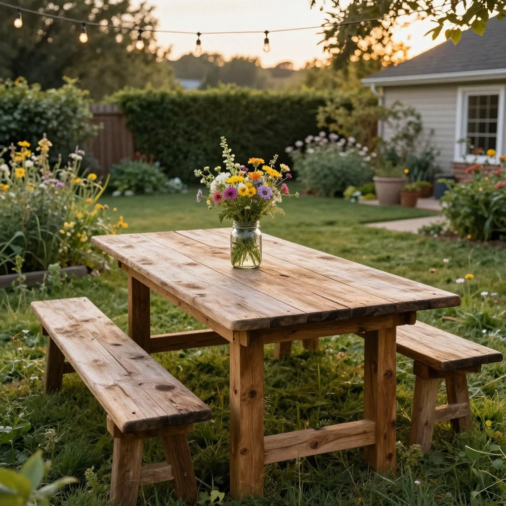 Farmhouse Wooden Outdoor Dining Table