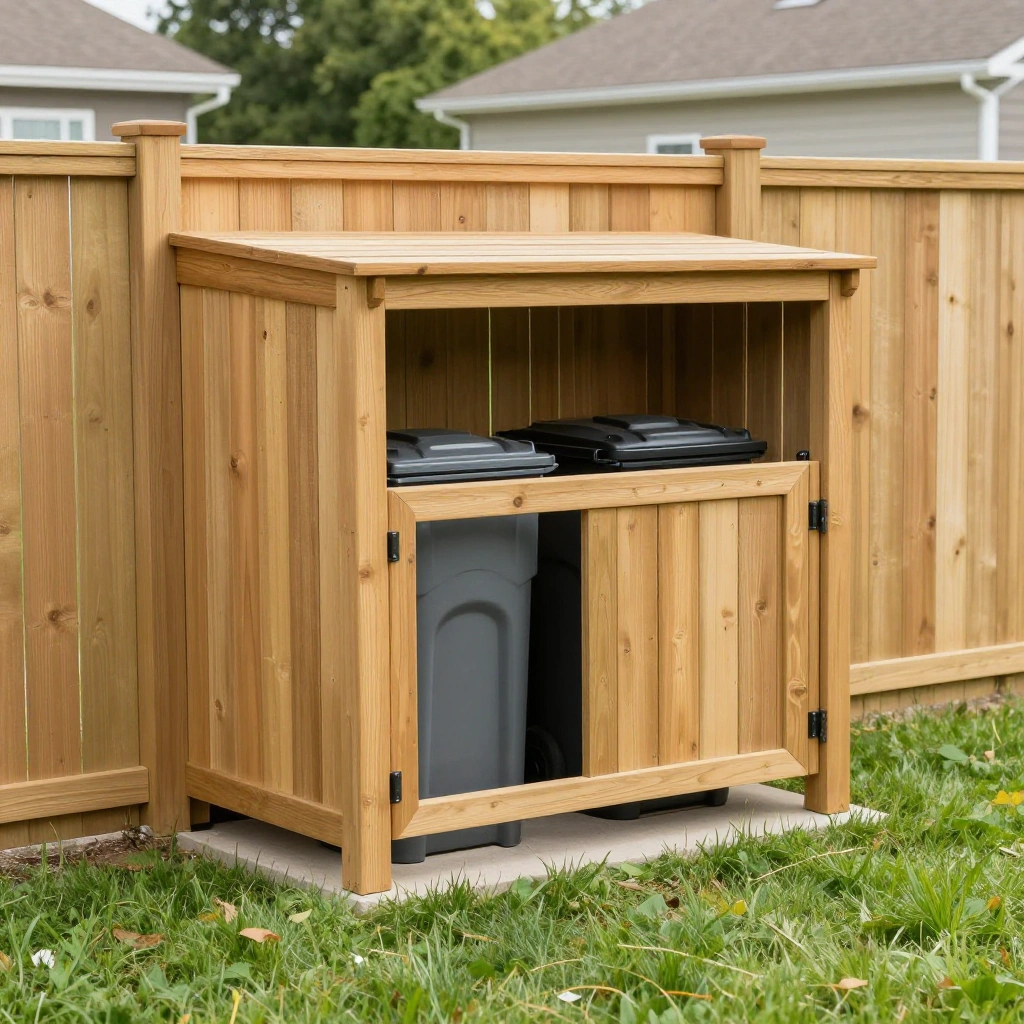 Fence-Integrated Trash Can Cubby