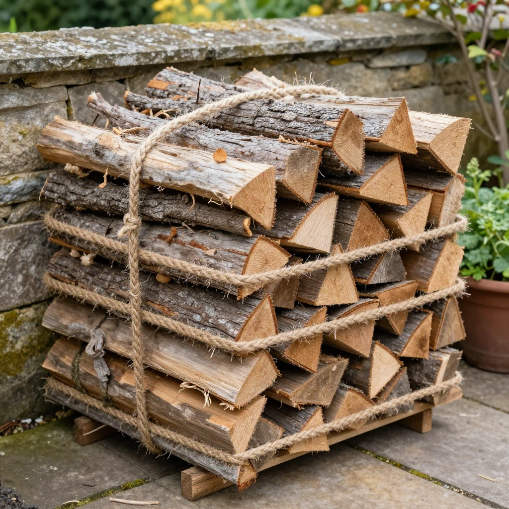 Firewood Storage with Decorative Rope Ends