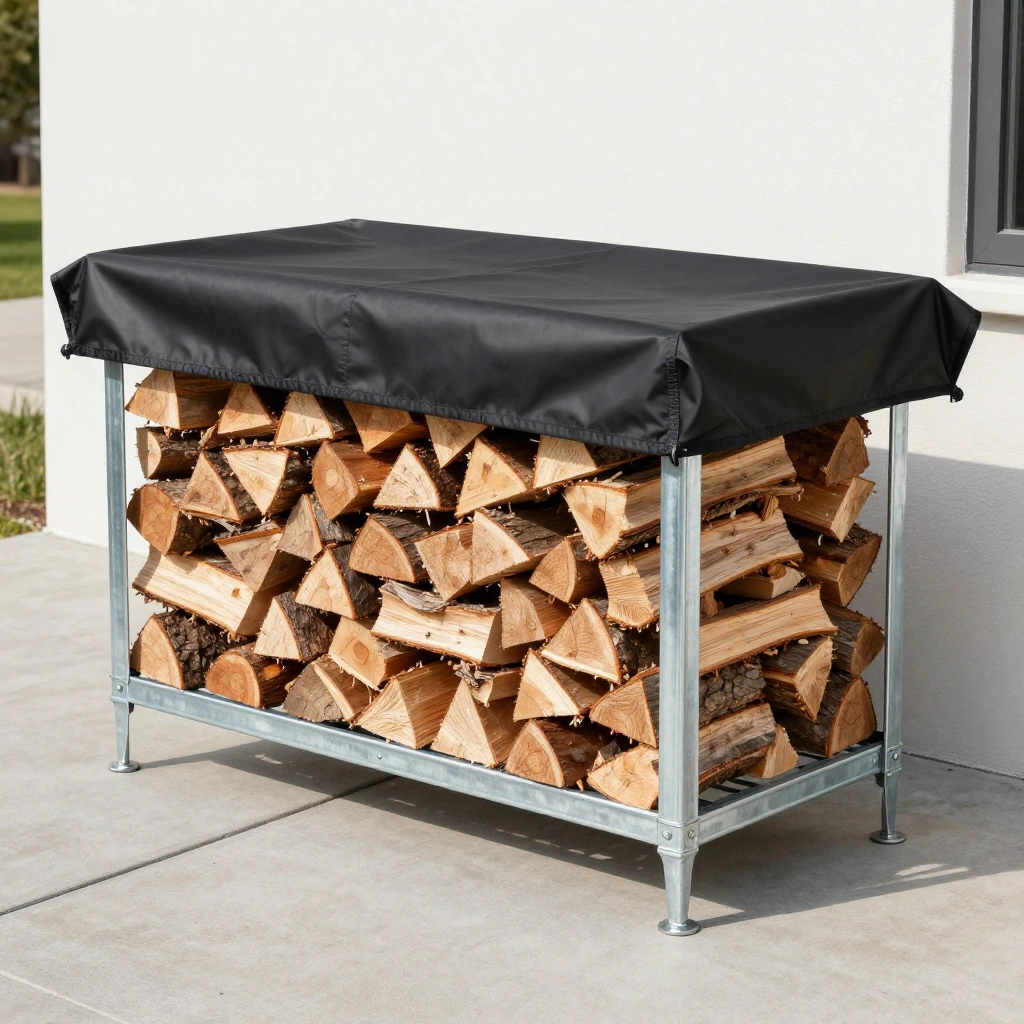 Galvanized Steel Firewood Storage Rack with Cover
