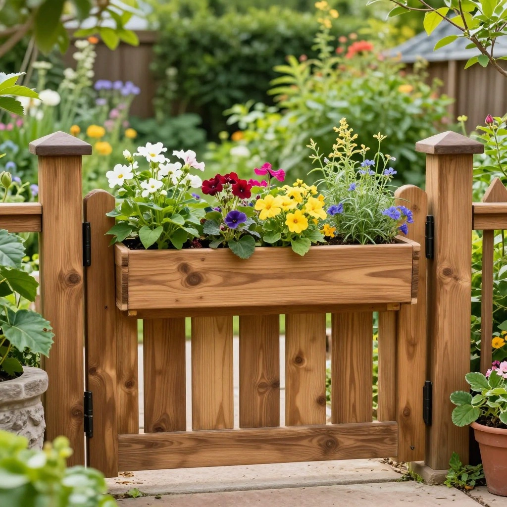 Garden Gate with Built-In Planter Boxes