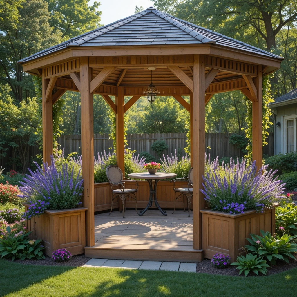Garden Gazebo With Built-In Raised Planter Boxes