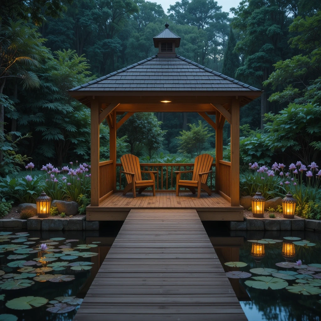 Gazebo Over a Garden Pond or Water Feature