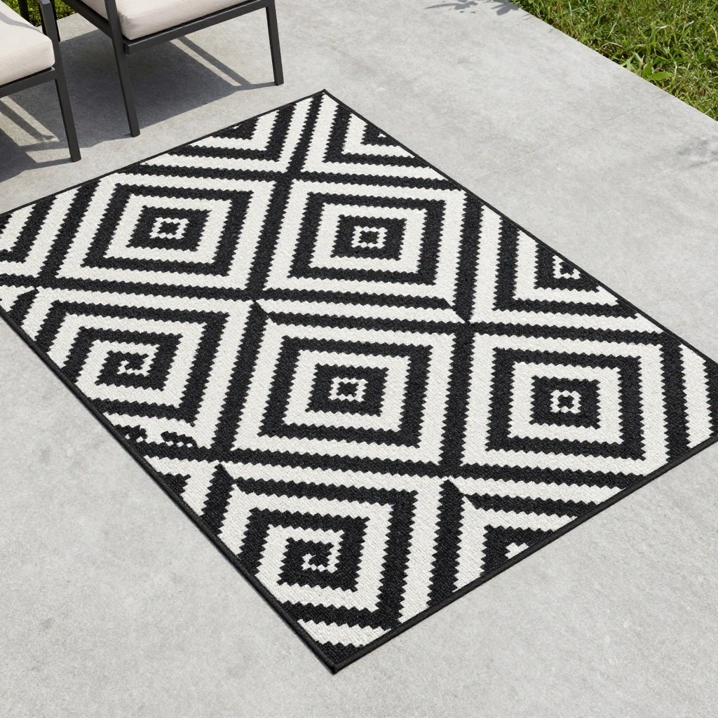 Geometric Tile-Pattern Outdoor Rug