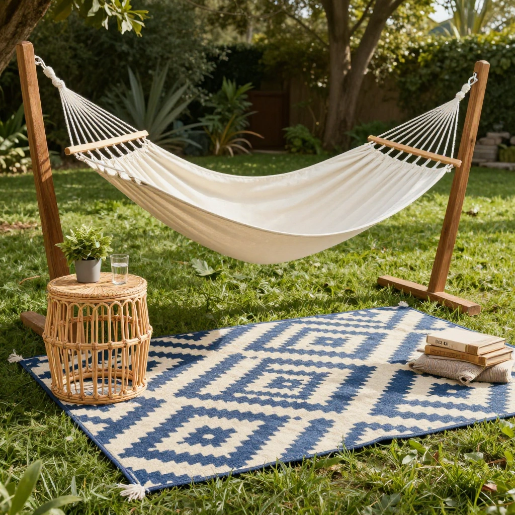 Hammock with Outdoor Rug & Side Table