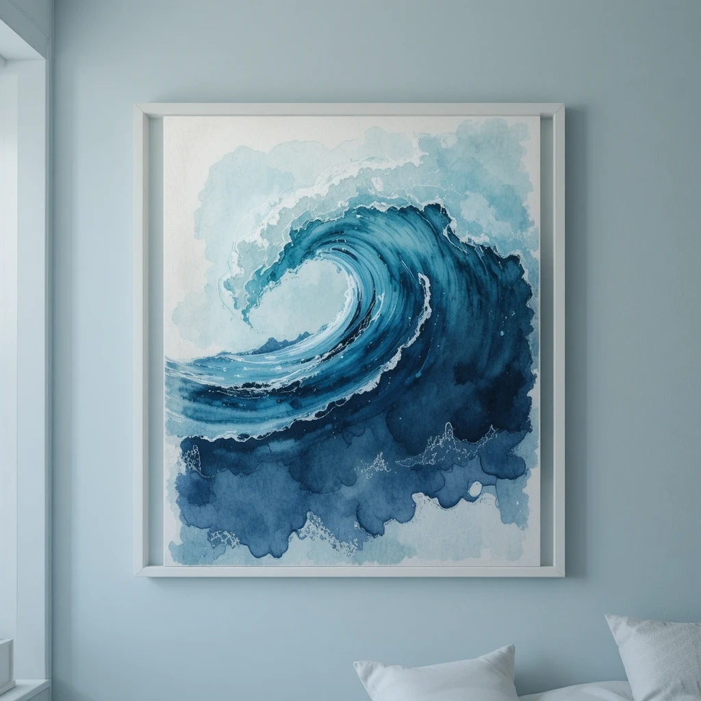 Hand-Painted Watercolor Wave Art
