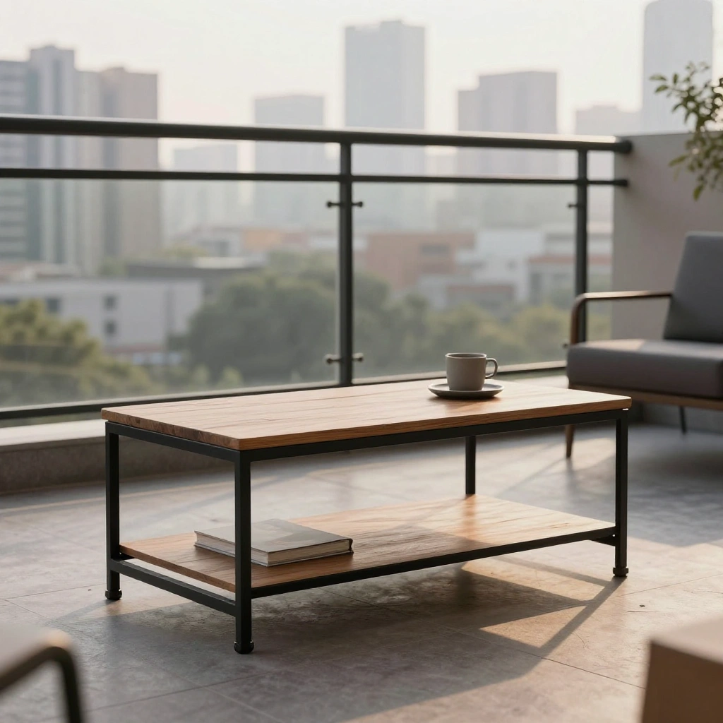 Industrial Metal and Wood Coffee Table