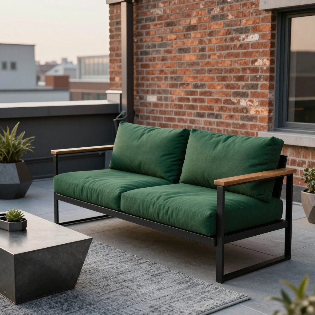 Industrial-Style Metal and Wood Sofa