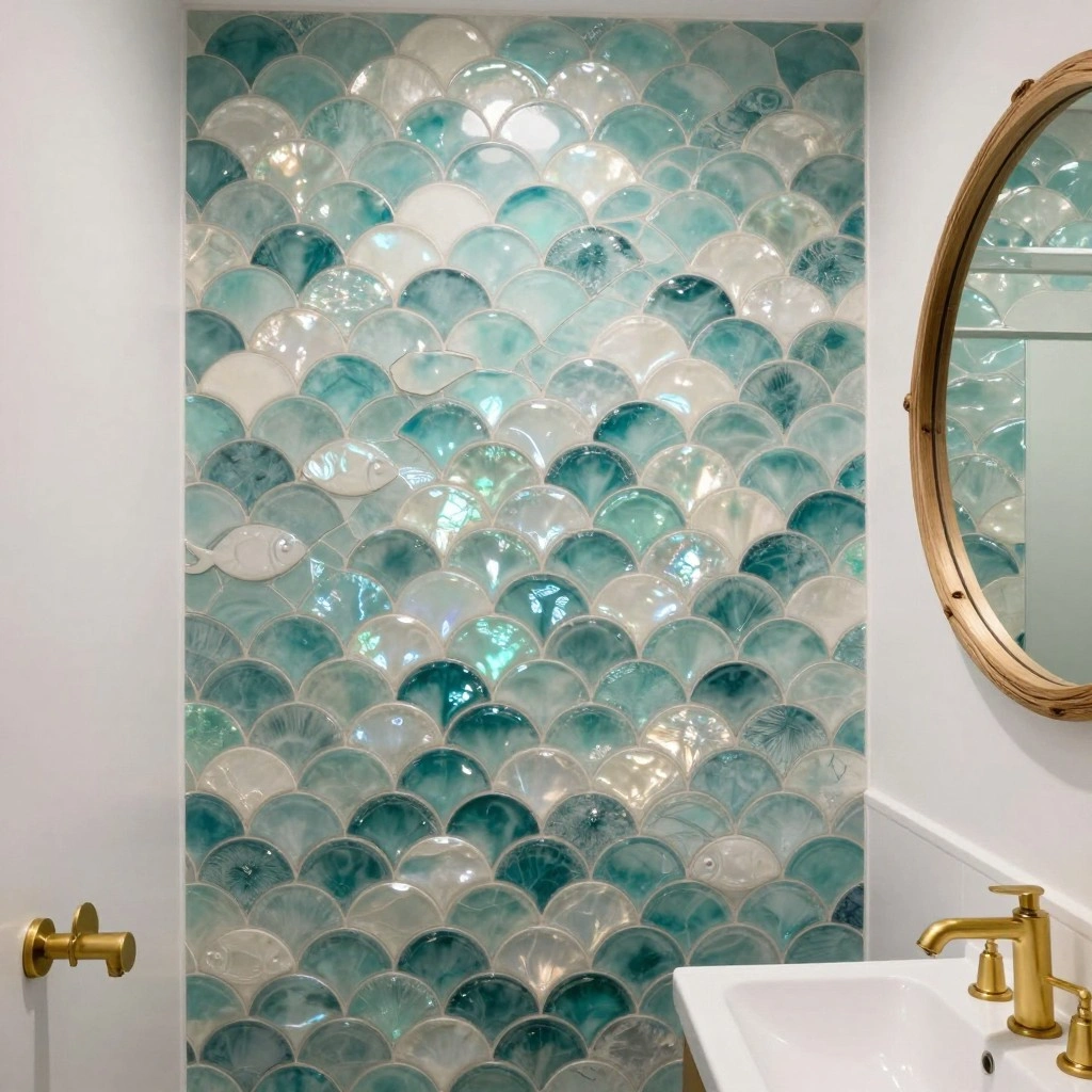 Iridescent Mermaid Scale Tile Accent Wall