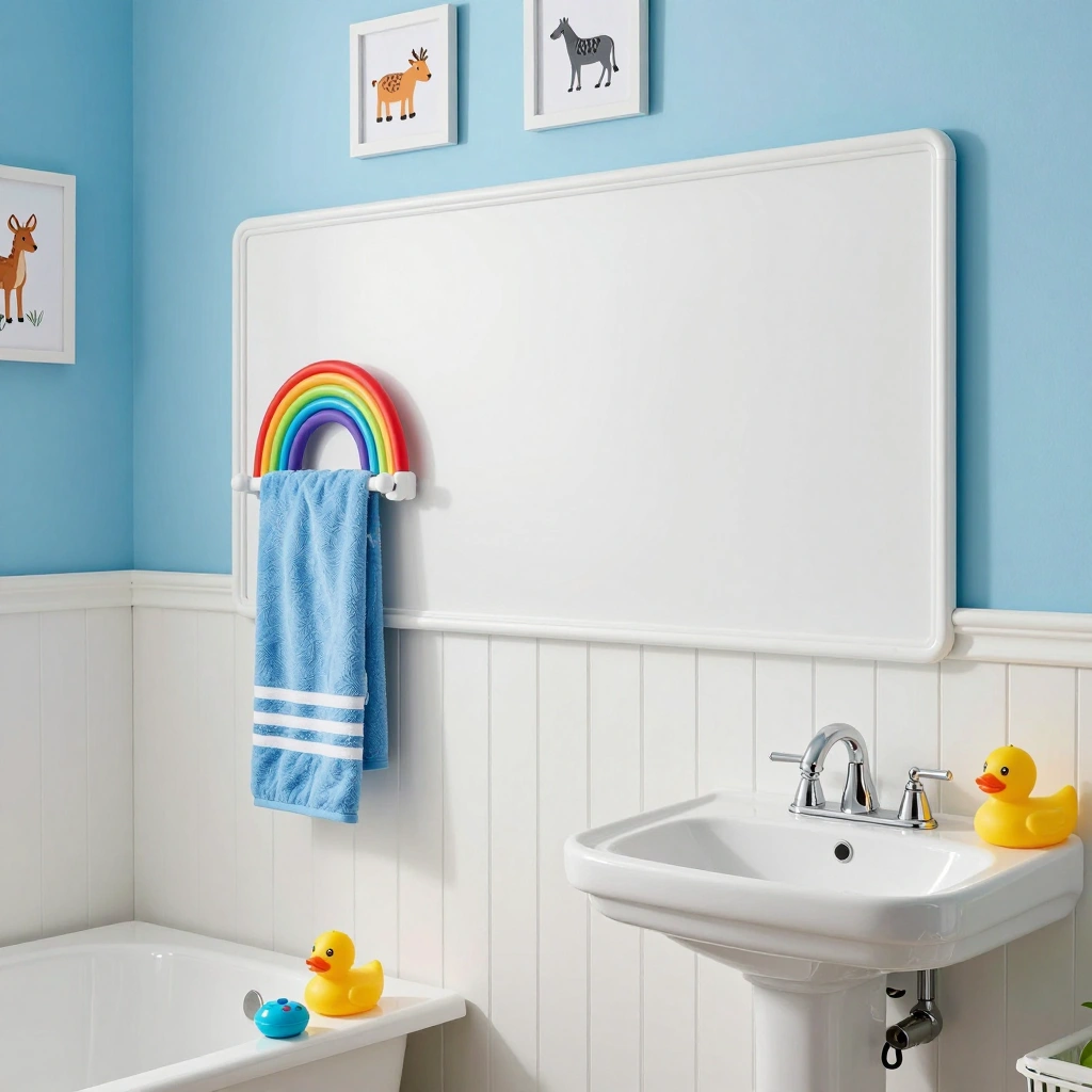 Kids' Bathroom Board and Batten with Playful Color Blocking