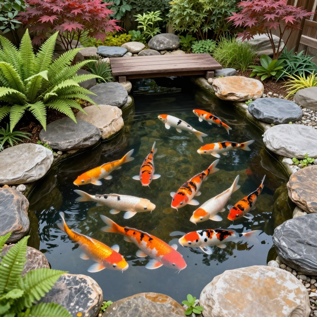 Koi Pond with Stone Edging