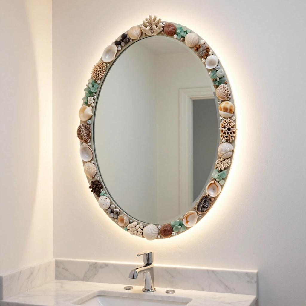 Mermaid Mirror with a Decorative Shell or Seaweed Frame