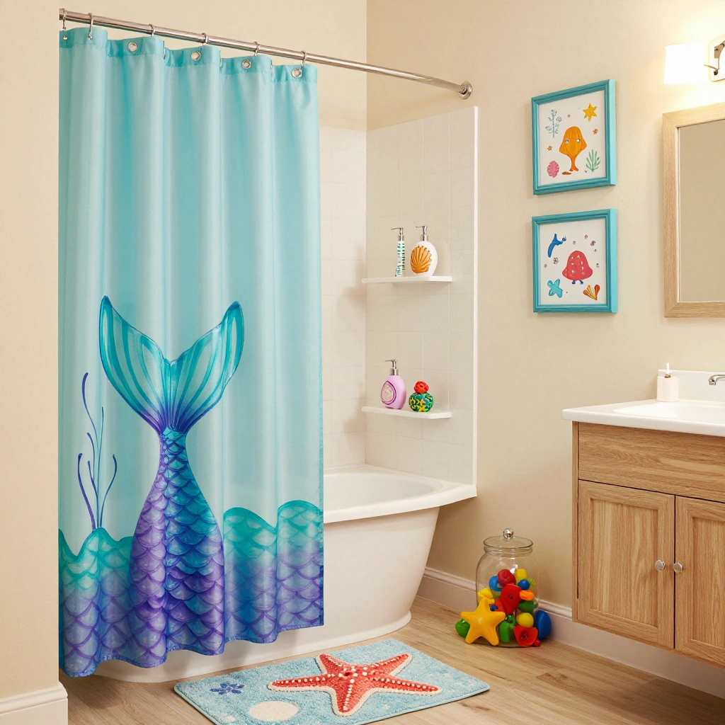 Mermaid-Themed Kids' Bathroom with Playful Decor