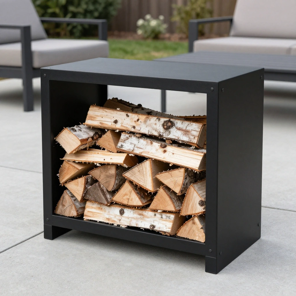 Modern Black Metal Firewood Frame