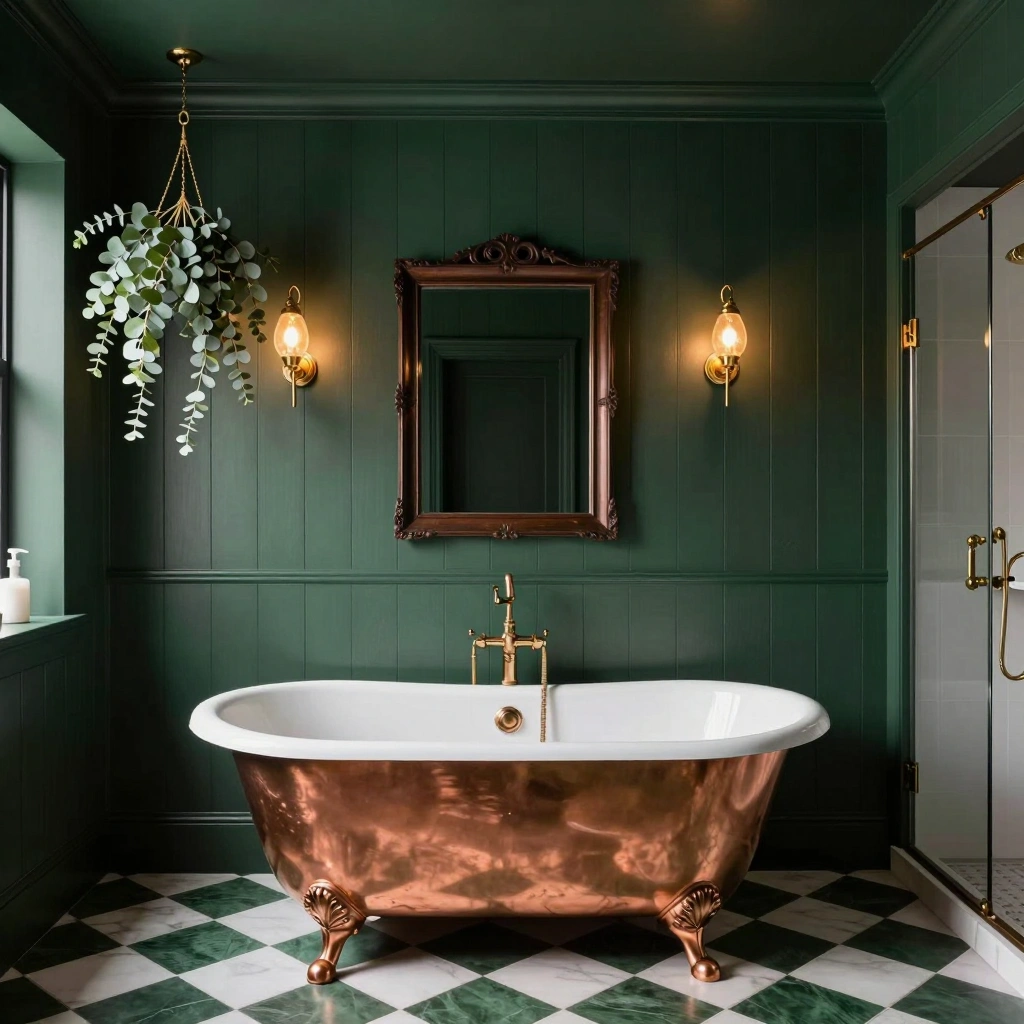 Moody Bathroom with Dark Green Board and Batten