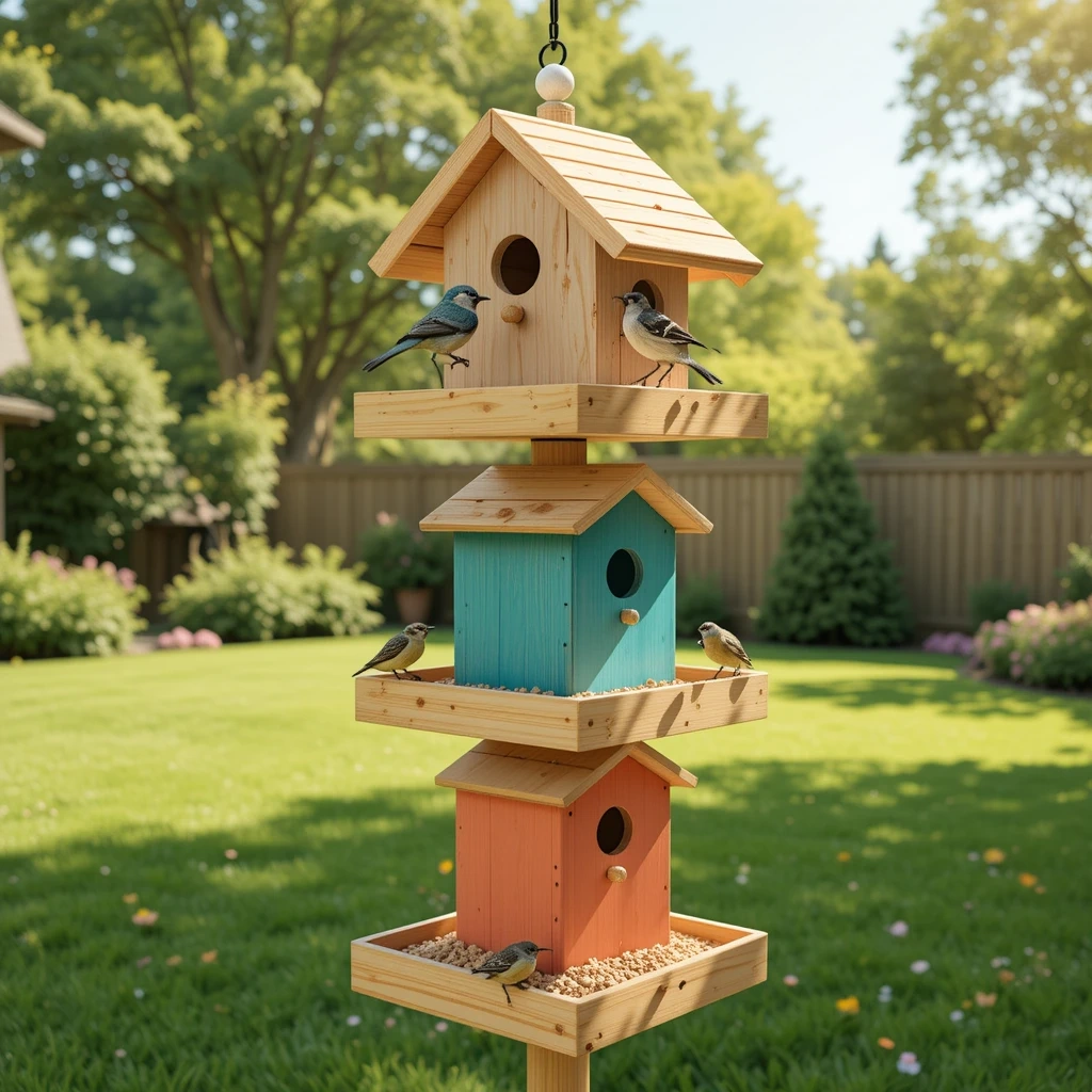 Multi-Level Birdhouse and Feeder Combo
