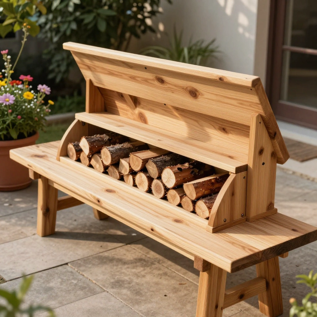 Outdoor Firewood Bench with Hidden Storage