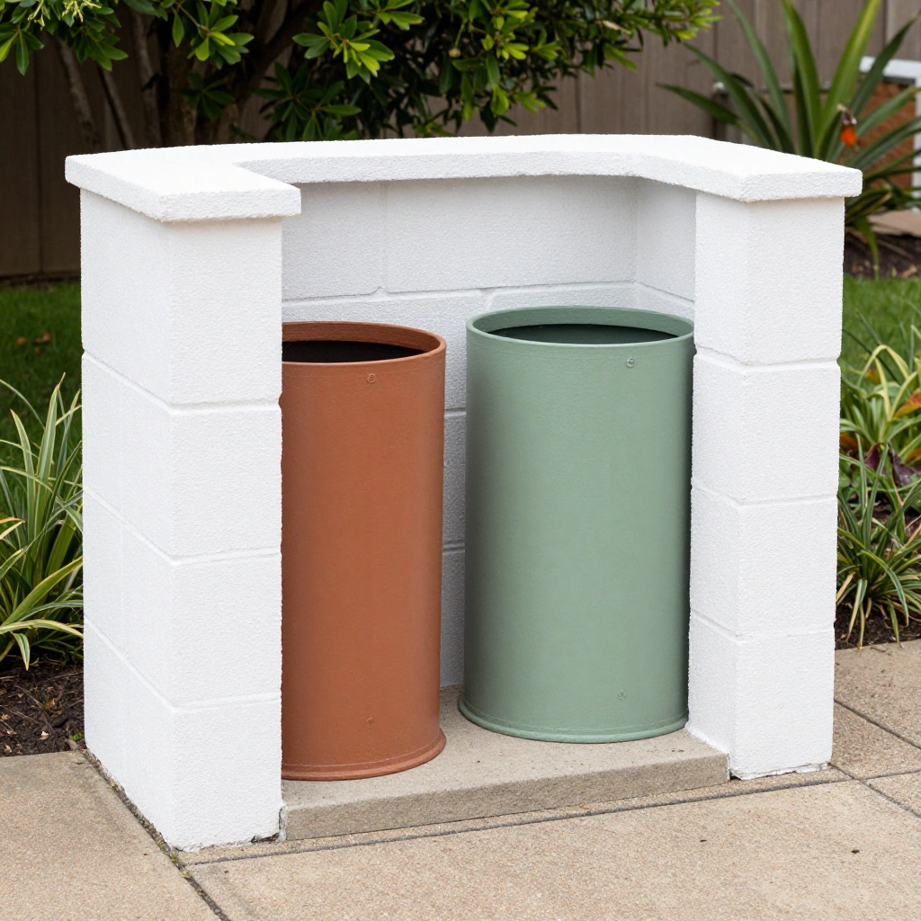 Painted Cinder Block Trash Bin Station
