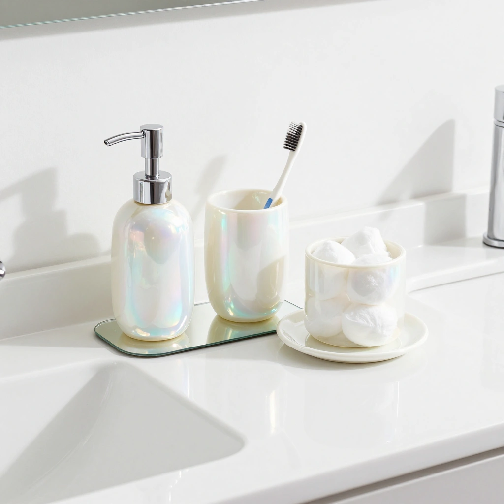 Pearl and Iridescent Soap Dispensers & Accessories Set