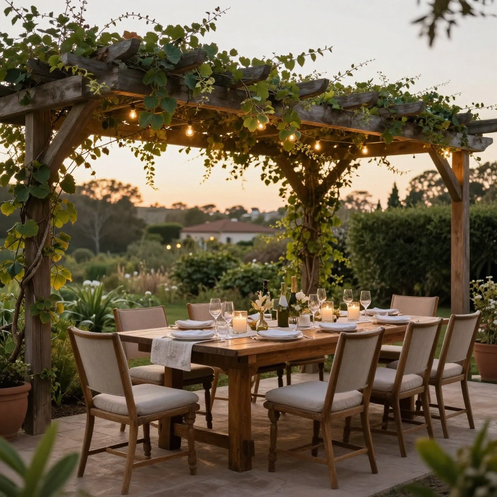 Pergola-Covered Outdoor Dining Table