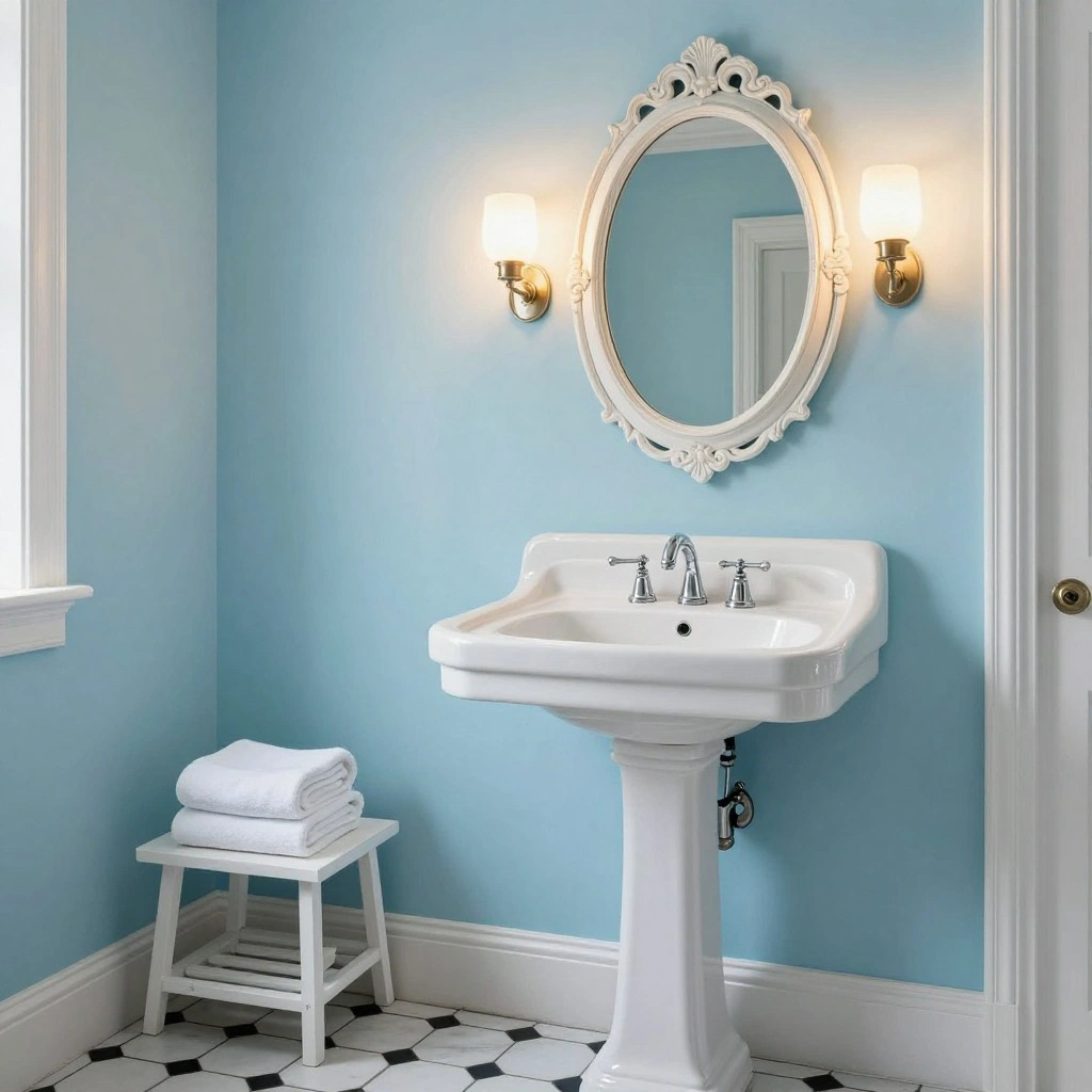 Powder Blue Bathroom with Vintage Accents