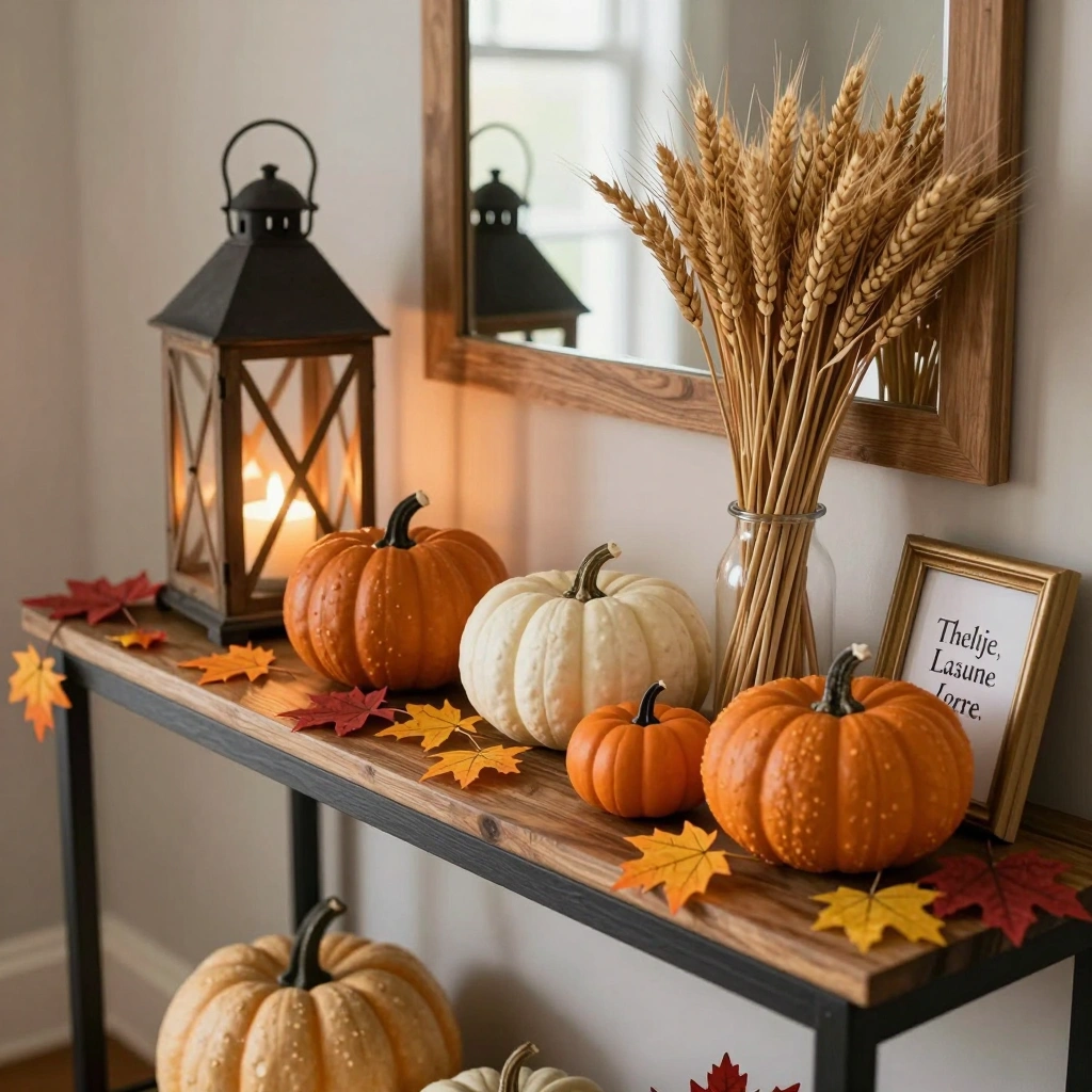 Pumpkin Vignette on the Entryway Console Table