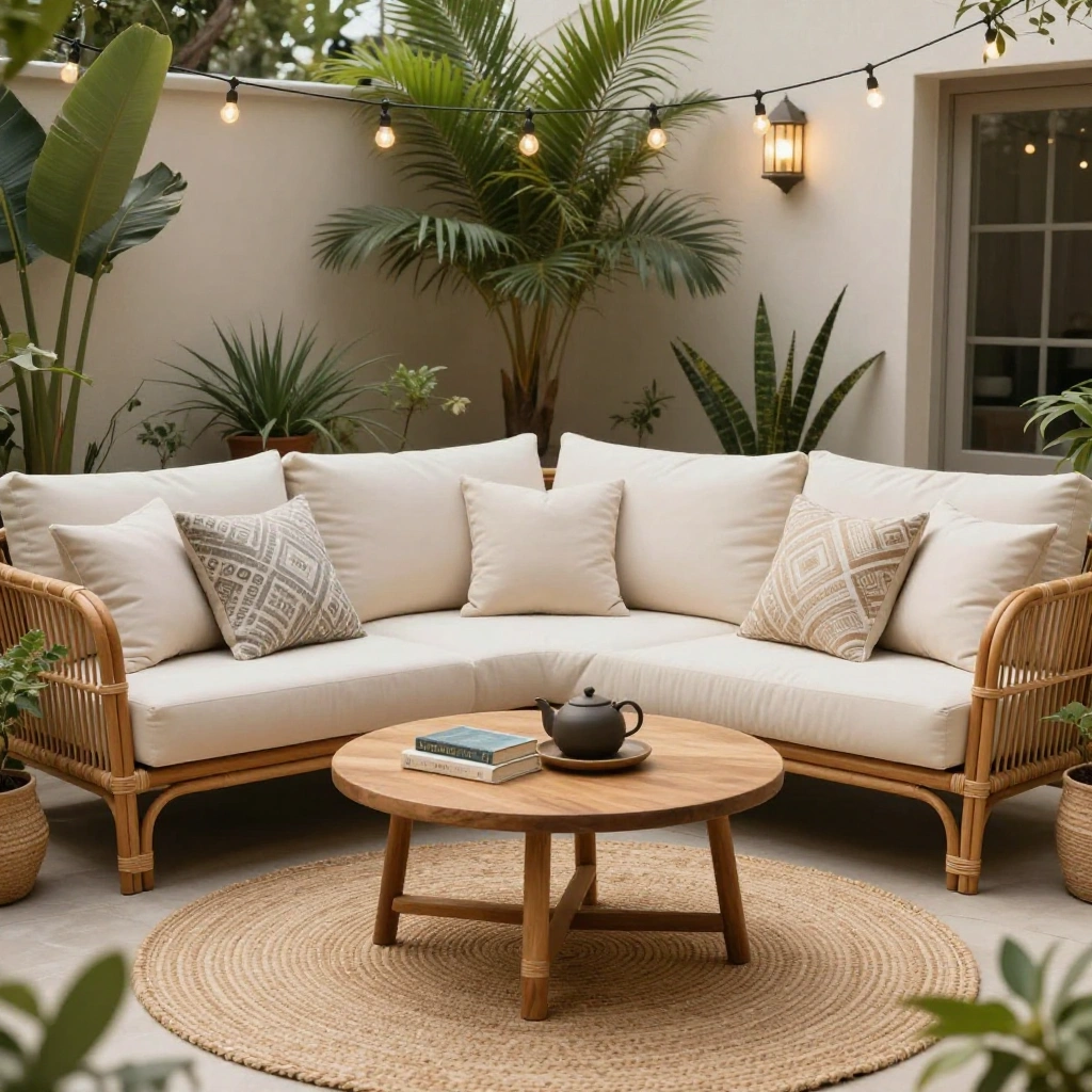 Rattan Sectional Sofa with Cushions