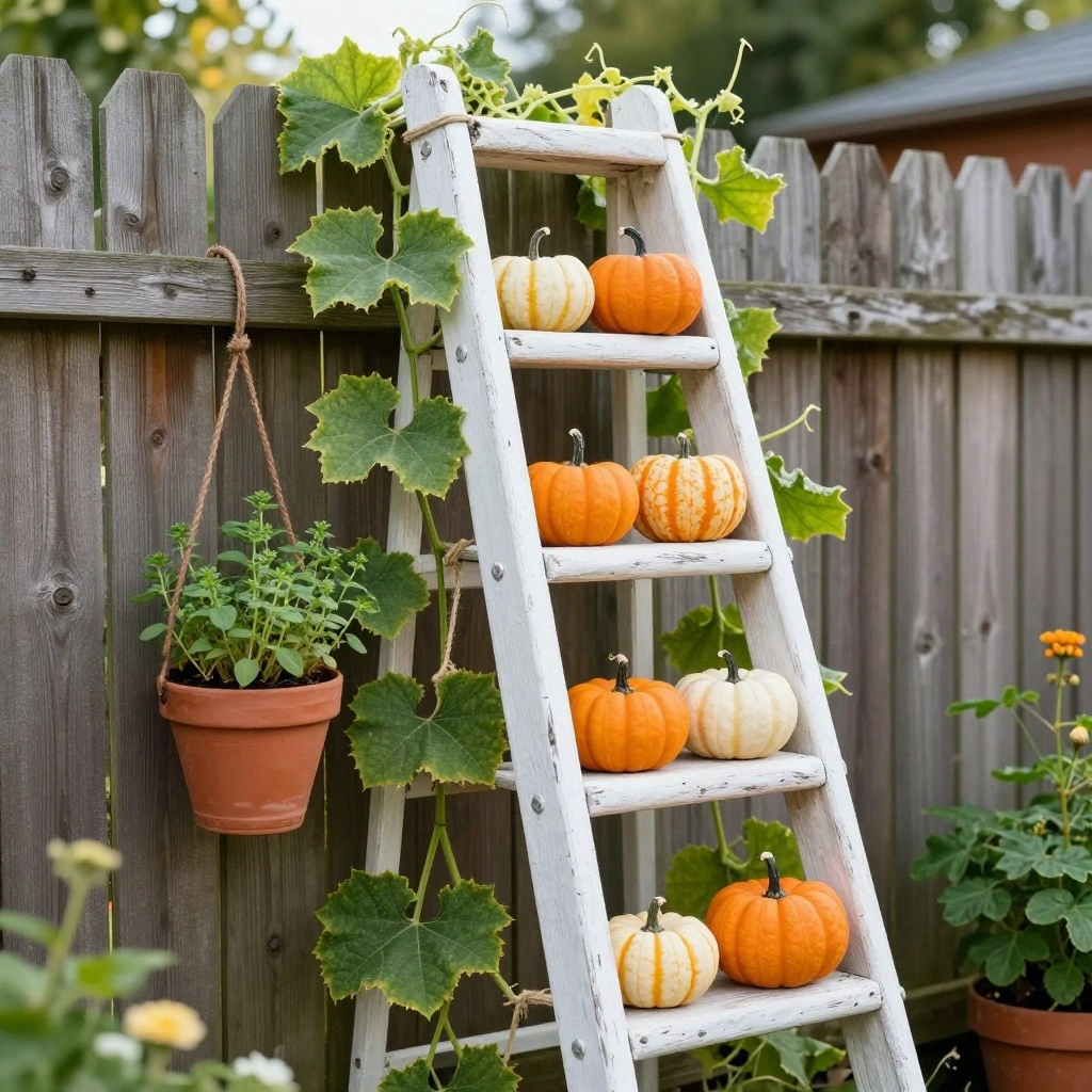 Repurposed Wooden Ladder Trellis