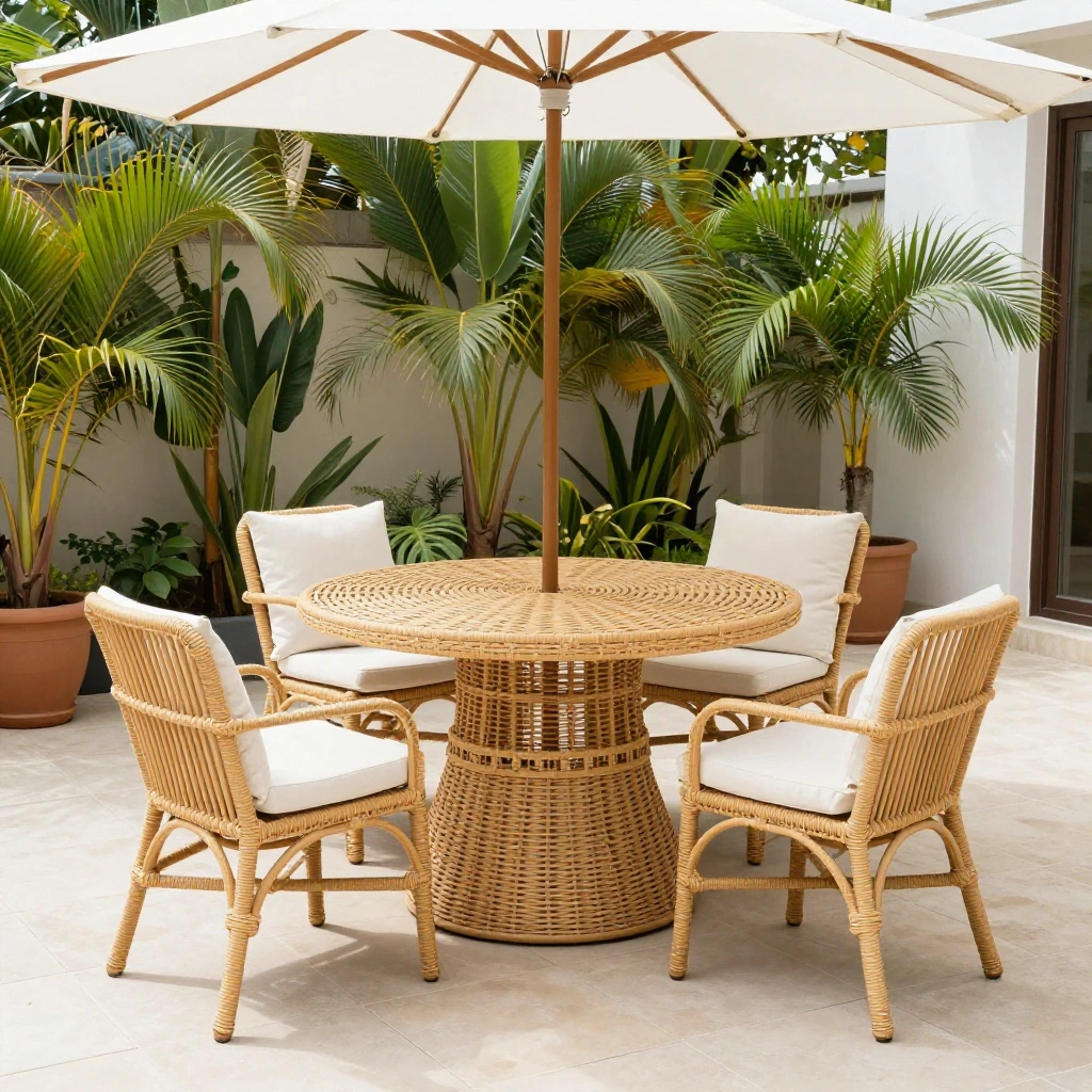 Round Wicker & Rattan Dining Table