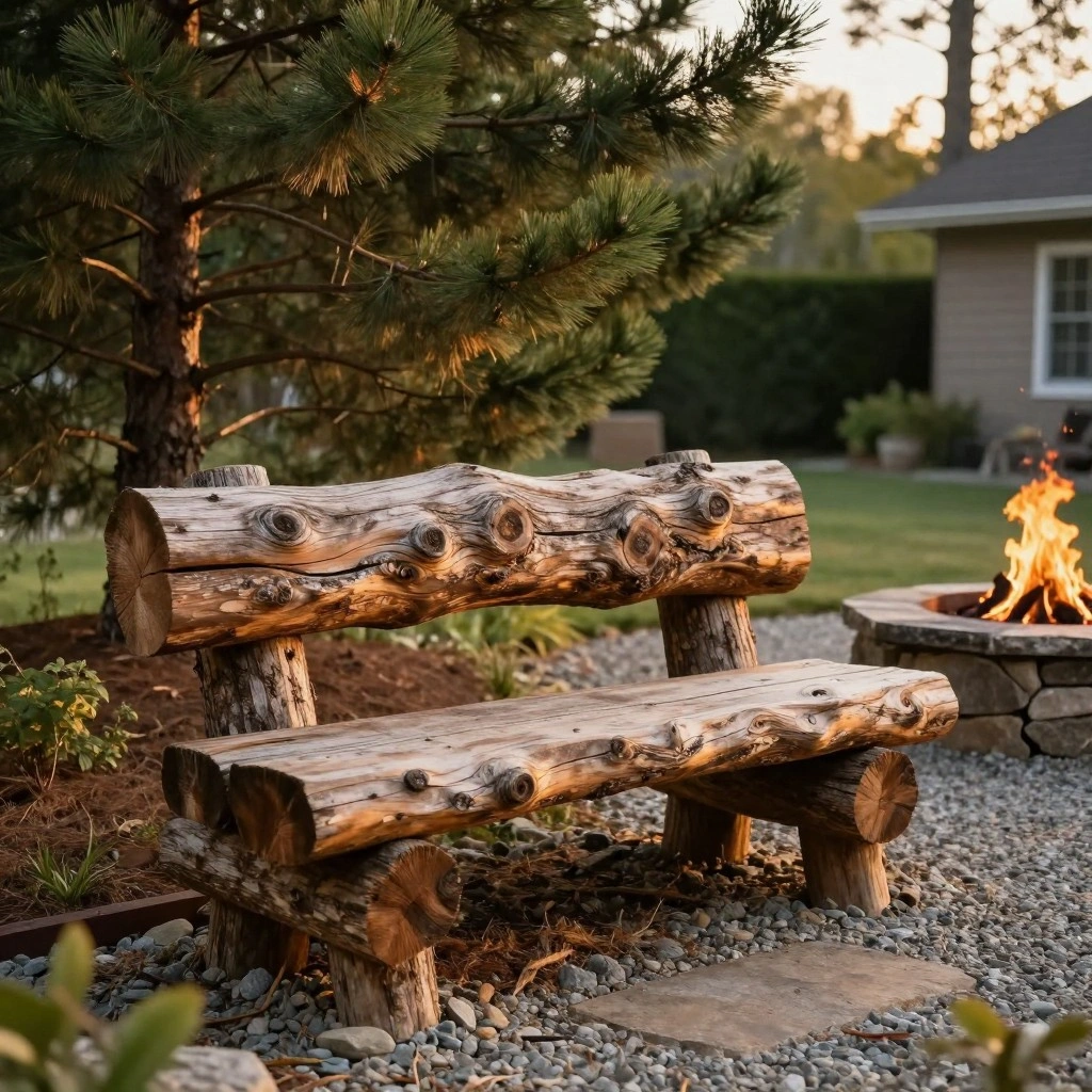 Rustic Log Bench