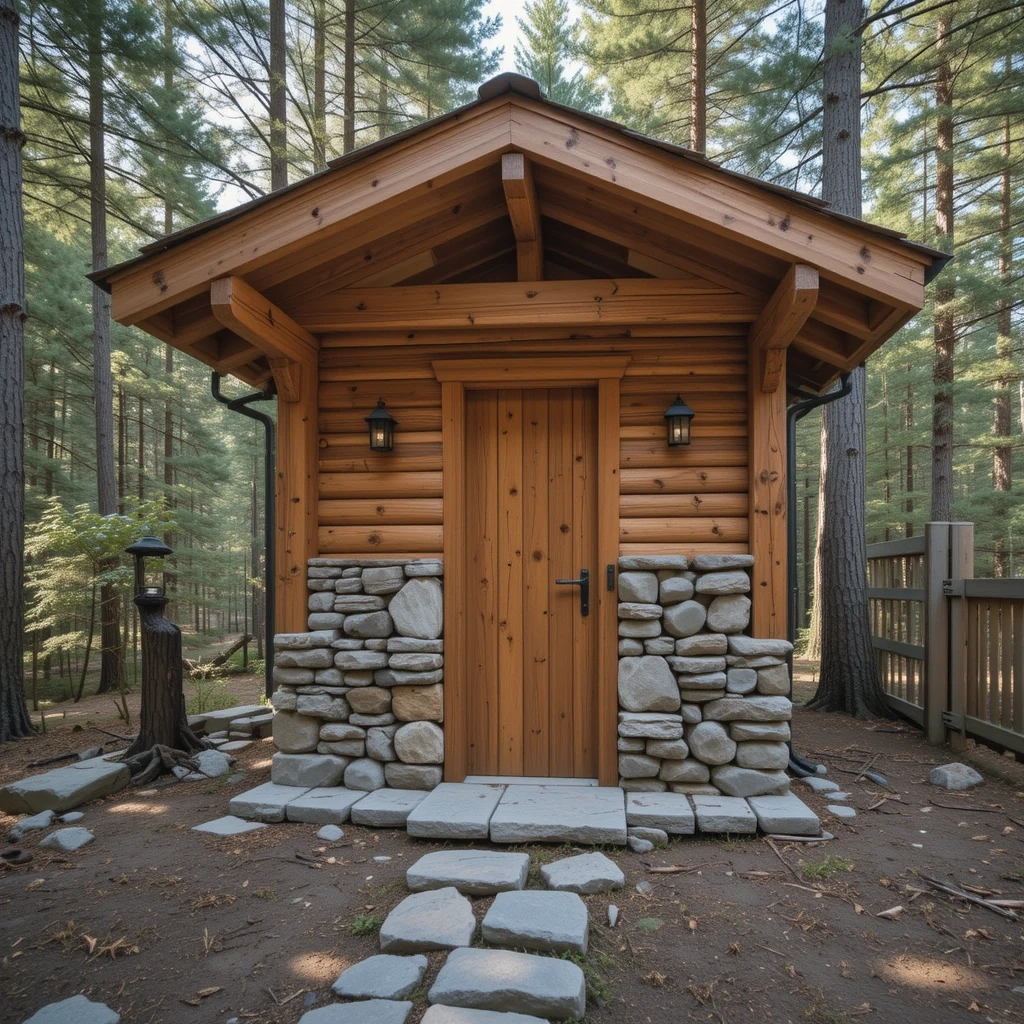 Rustic Stone and Wood Sauna