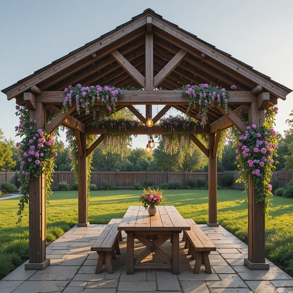 Rustic Wood Pergola-Style Gazebo