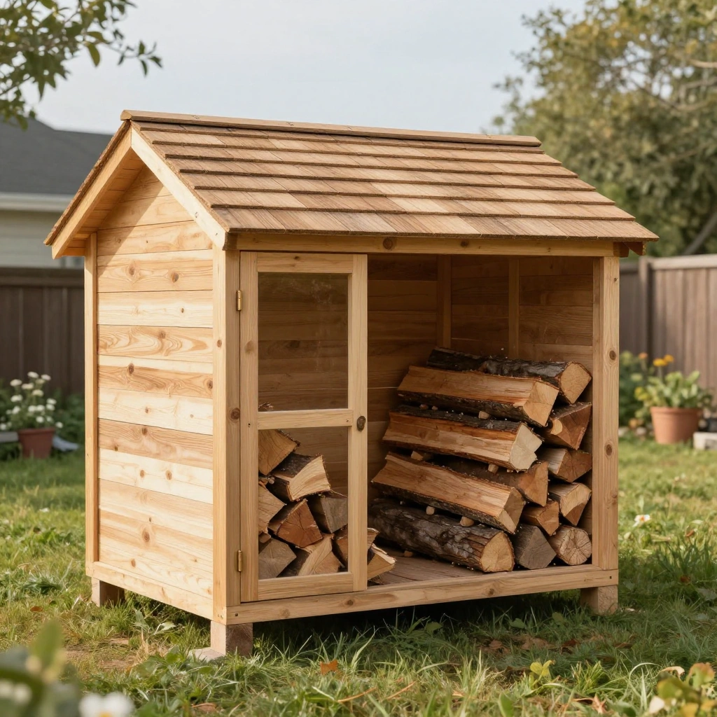 Rustic Wooden Firewood Shed