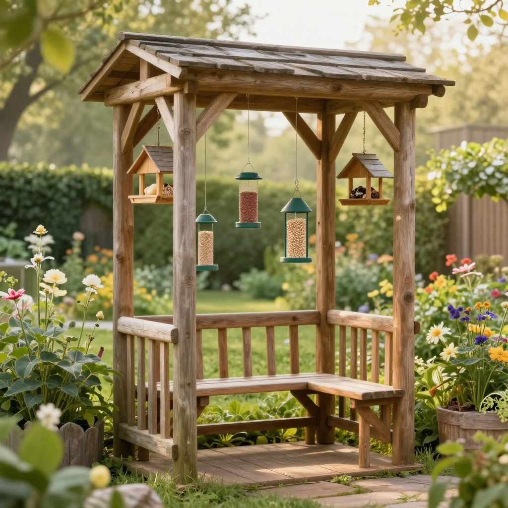 Rustic Wooden Pergola Feeder Station