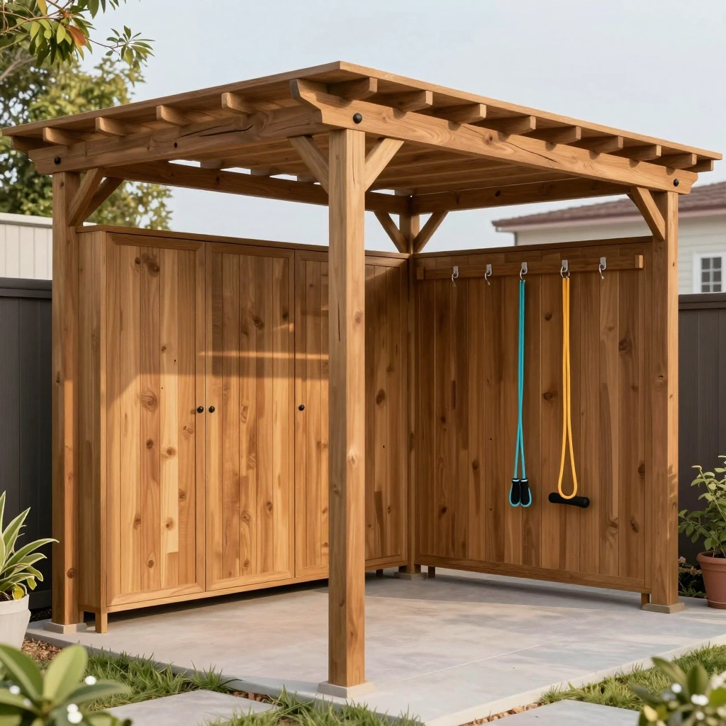 Shaded Pergola Gym with Storage
