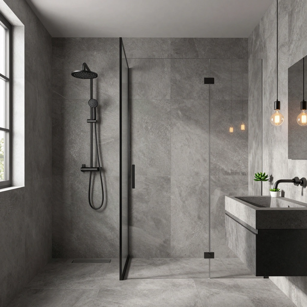 Slate Gray Wet Room with Industrial Touches