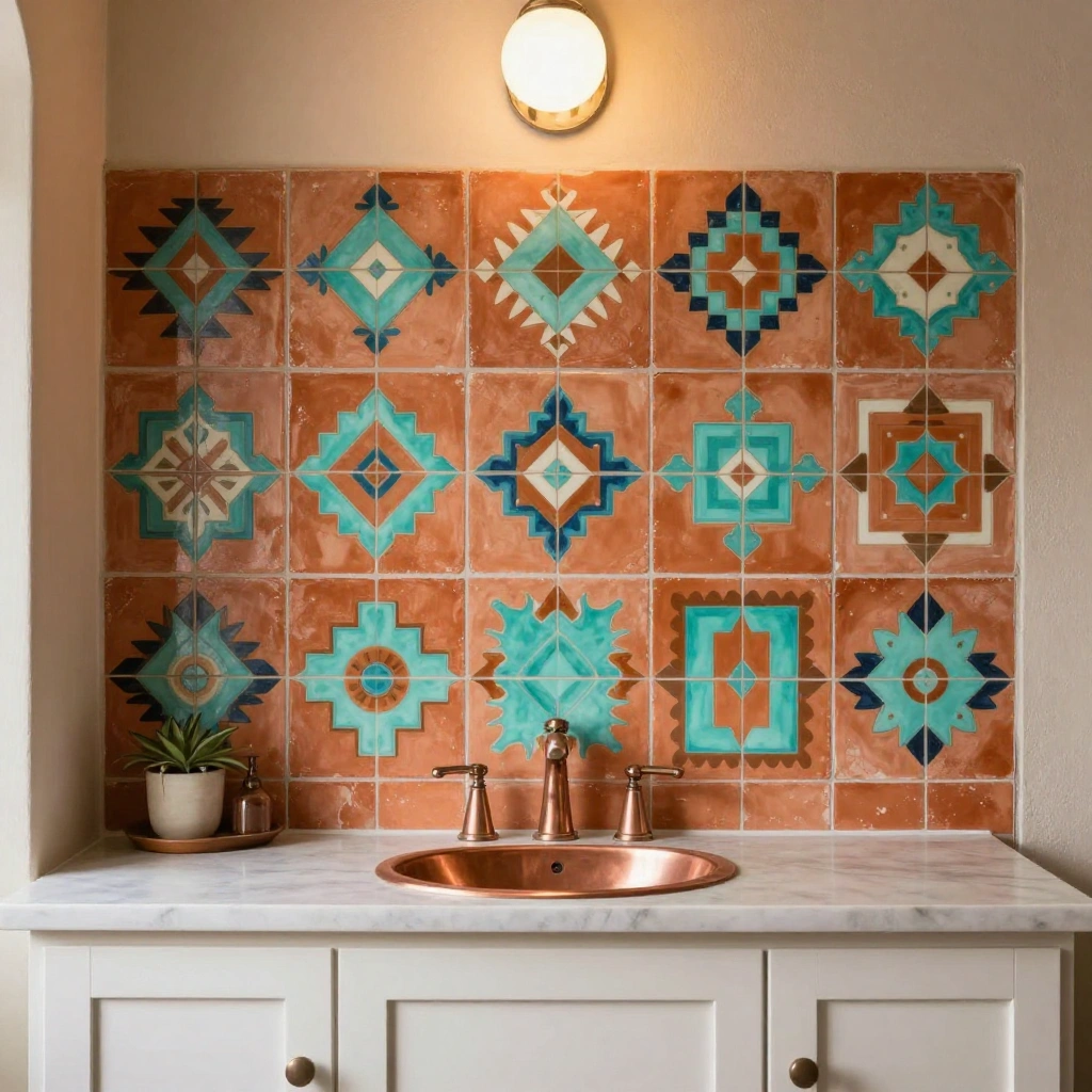 Southwestern Painted or Patterned Tile Backsplash