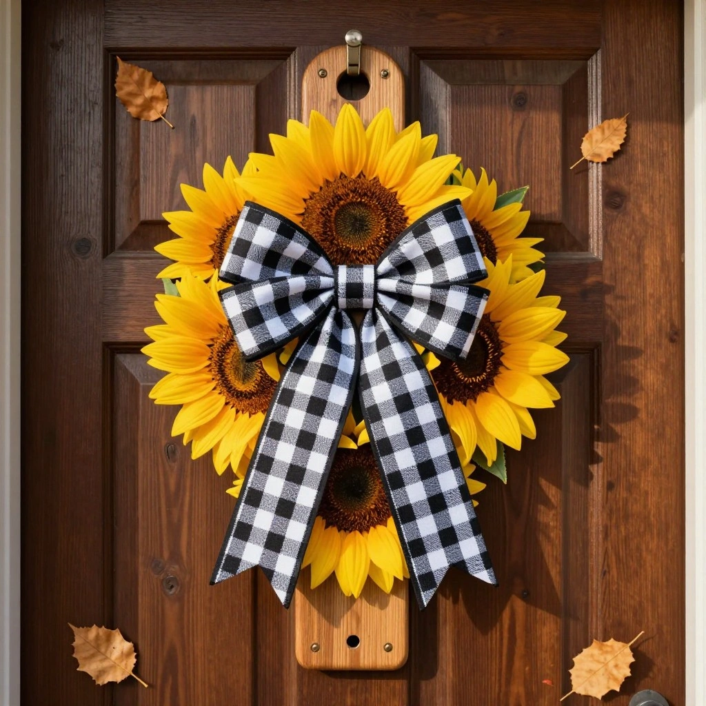 Sunflower and Buffalo Check Door Hanger