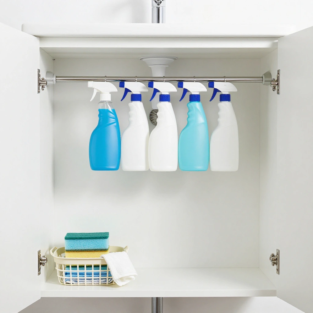 Tension Rod Spray Bottle Organizer