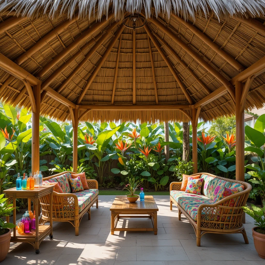Tropical-Inspired Thatched Roof Gazebo