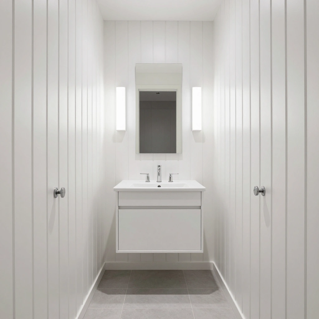Vertical Board and Batten in a Narrow Bathroom