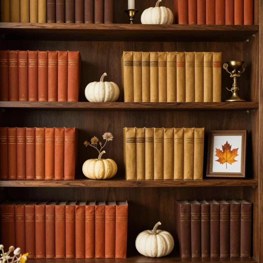 Warm-Toned Bookshelf Styling for Fall