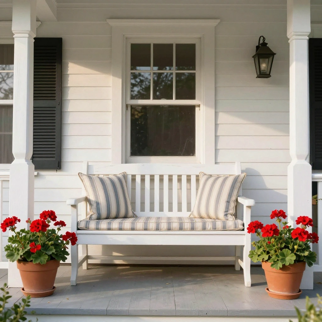 White Painted Porch Bench