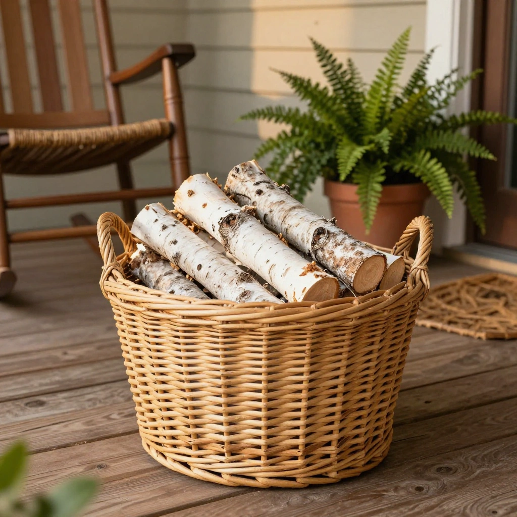 Wicker or Rattan Firewood Basket Set