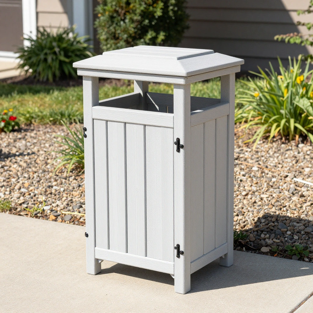 Wooden Trash Can Enclosure with Hinged Lid
