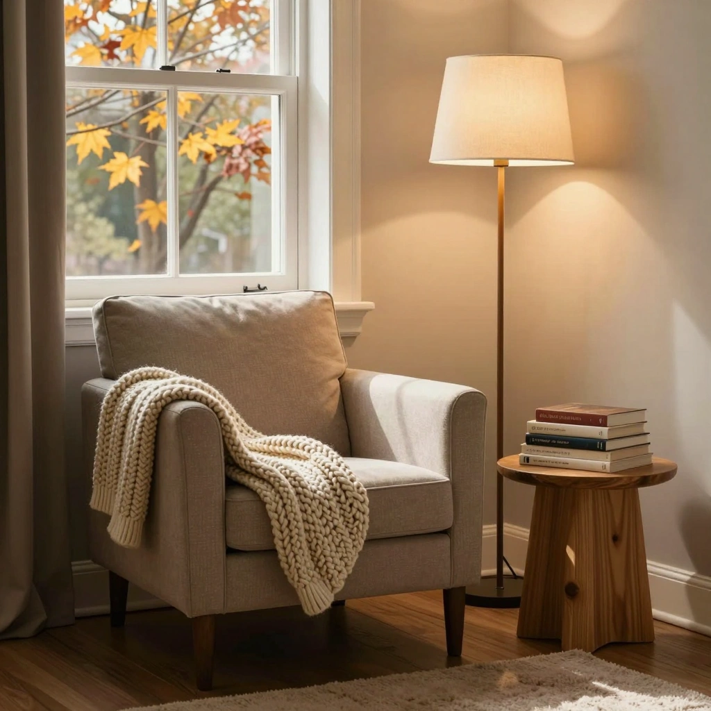 Cozy Reading Nook with Autumn Textiles