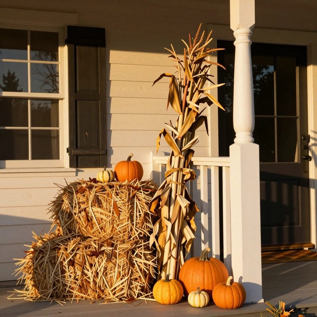 Hay Bales and Corn Stalks